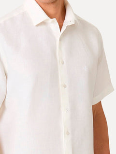 Camisa Dudalina Masculina Manga Curta Slim Fit Slub Cotton Flame Branca