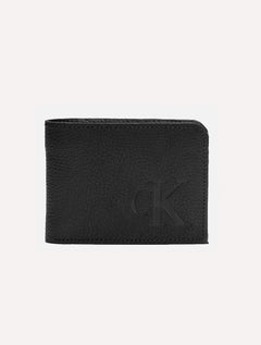 Carteira Calvin Klein Jeans Masculina Couro CK Queima Preta
