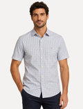 Camisa Dudalina Masculina Manga Curta Slim Confort Superfine Cotton Listrada Cinza Claro