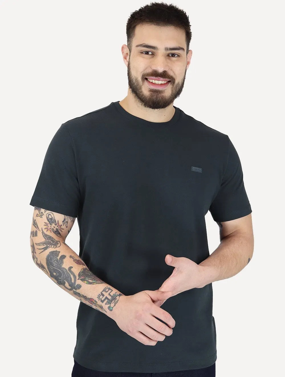 Camiseta Calvin Klein Masculina Piquet Rubber Patch Mono Logo Azul Marinho