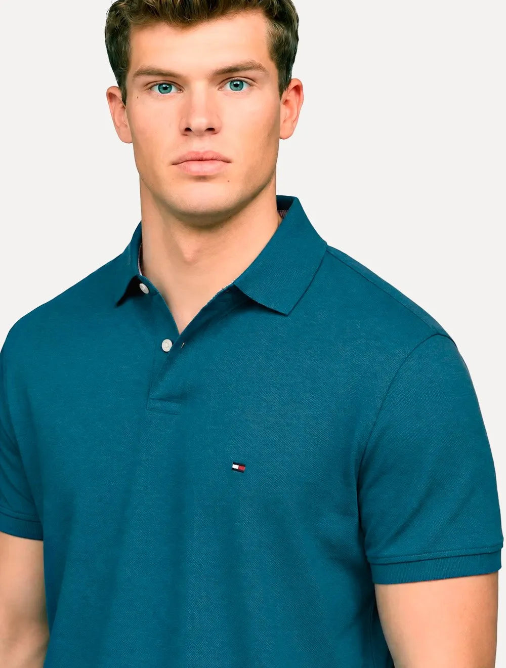Camisa Polo Tommy Hilfiger Masculina Regular Piquet 1985 Azul Petróleo Mescla