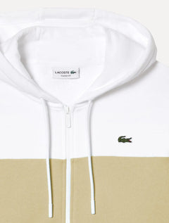 Moletom Lacoste Masculino Colorblock Zip-Up Hoodie Cáqui/Off-White