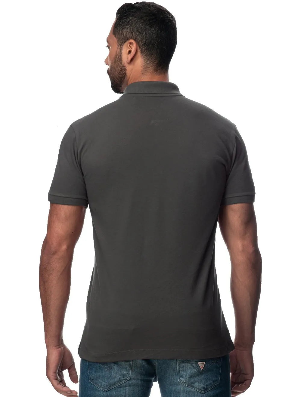 Polo Guess Masculina Piquet Tag Logo Chumbo Mescla