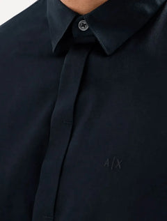 Camisa Armani Exchange Masculina Slim Fit Hidden Button Mono Logo Azul Marinho