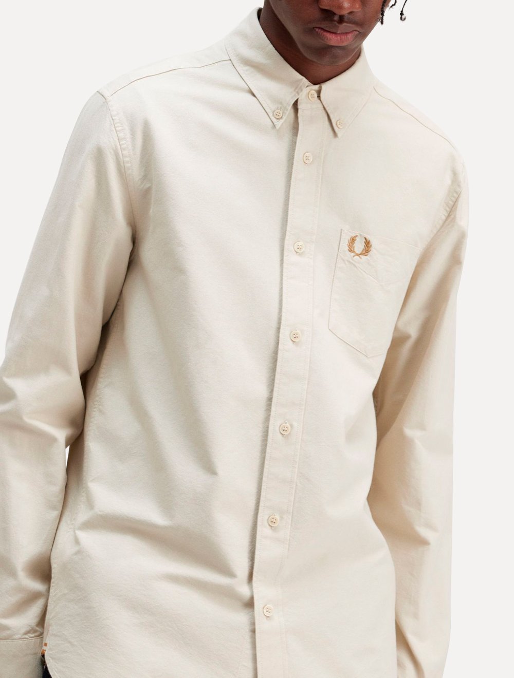 Camisa Fred Perry Masculina Oxford Pocket Black Logo Cáqui Claro