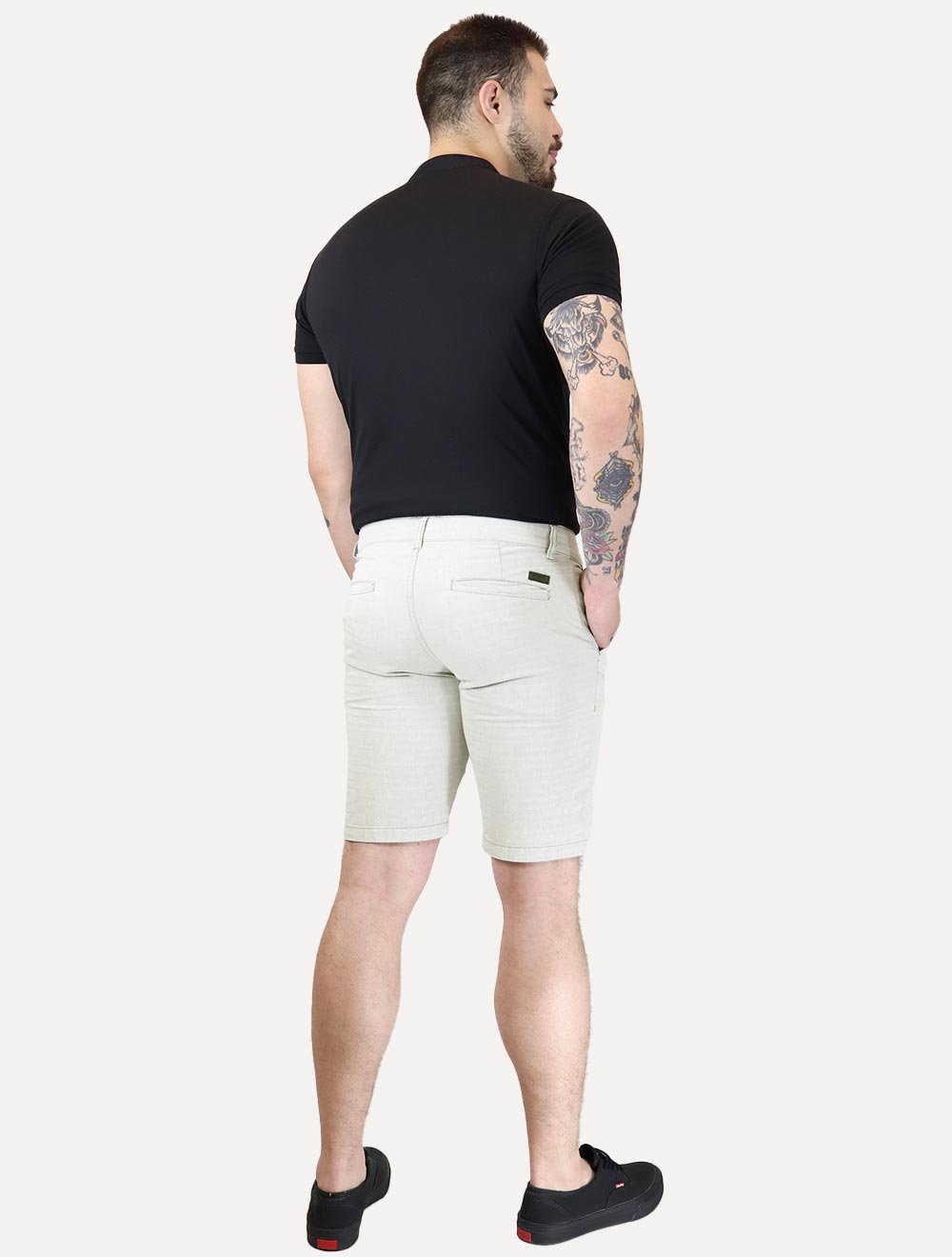 Bermuda Aramis Masculina Chino Fishbone Cinza Claro