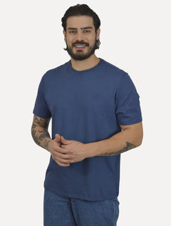Camiseta Individual Masculina Comfort Pima Soft Touch Logo Azul Médio