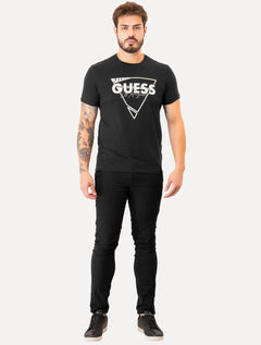 Camiseta Guess Masculina Triângulo Los Angeles Relevo Peito Preta