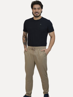 Calça Calvin Klein Masculina Moletom Reta Suedine CK Logo Cáqui