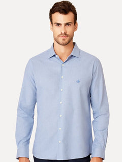Camisa Dudalina Masculina Slim Superfine Cotton Listrada Light Azul Médio