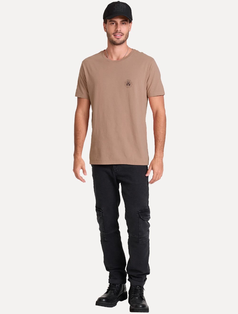 Camiseta John John Masculina Regular Fit Brand Cáqui Médio