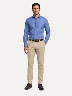 Camisa Dudalina Masculina Comfort Superfine Cotton Xadrez Azul
