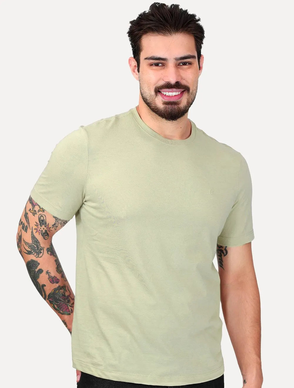 Camiseta Individual Masculina Comfort Pima Soft Touch Logo Verde Claro