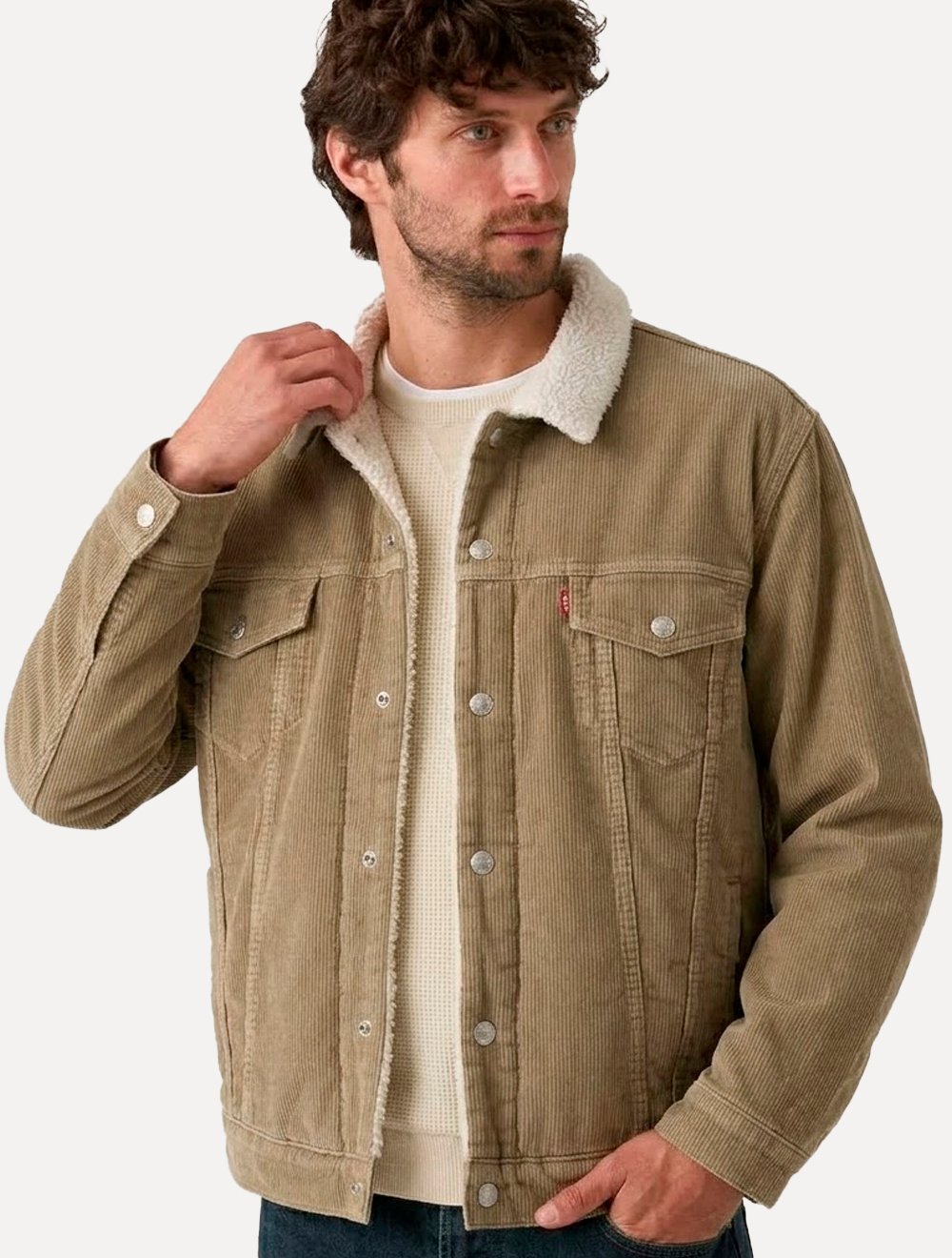 Jaqueta Levis Jeans Masculina Trucker Relaxed Sherpa Cáqui