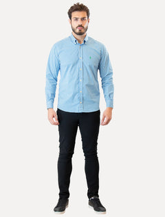 Camisa Ralph Lauren Masculina Slim Fit Stretch Poplin Azul Capri