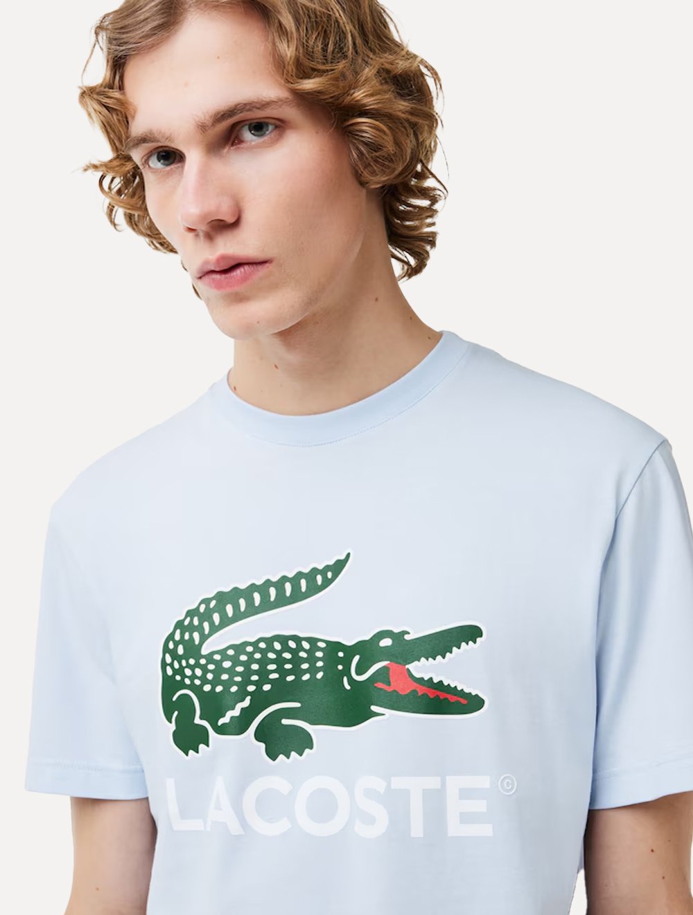Camiseta Lacoste Masculina Jersey Croco Signature Logo Azul Claro