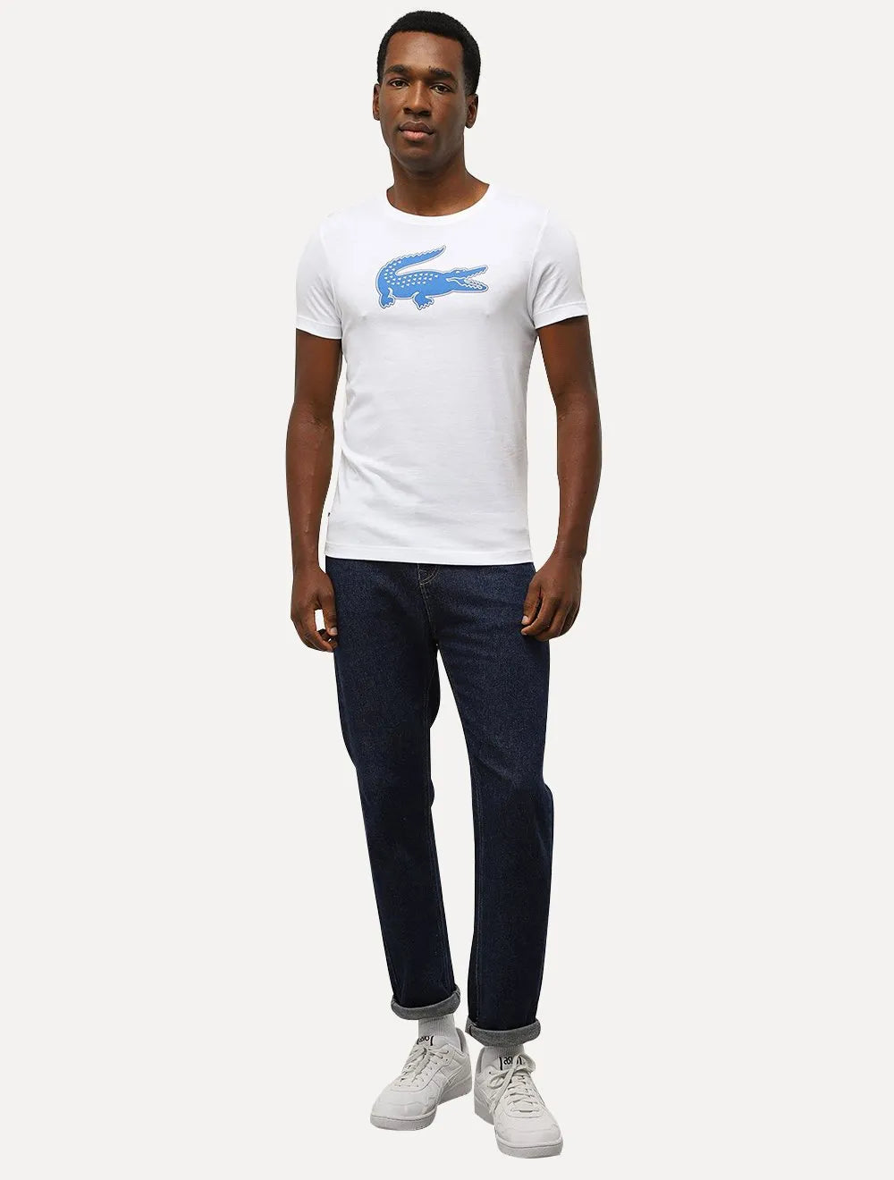 Camiseta Lacoste Masculina Jersey Sport 3D Navy Logo Branca