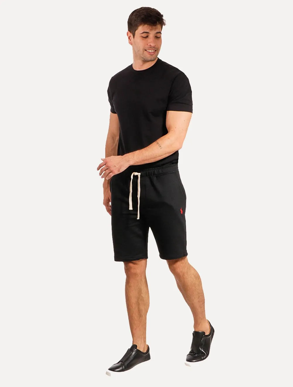 Bermuda Ralph Lauren Masculina Moletom Red Logo Preta