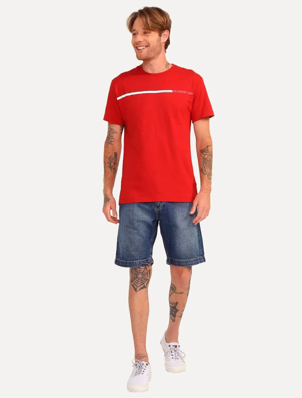 Camiseta Tommy Hilfiger Masculina Two Tone Chest Stripe Vermelha