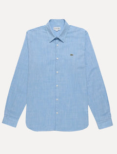 Camisa Lacoste Masculina Slim Fit Cotton Chambray Azul Claro Mescla