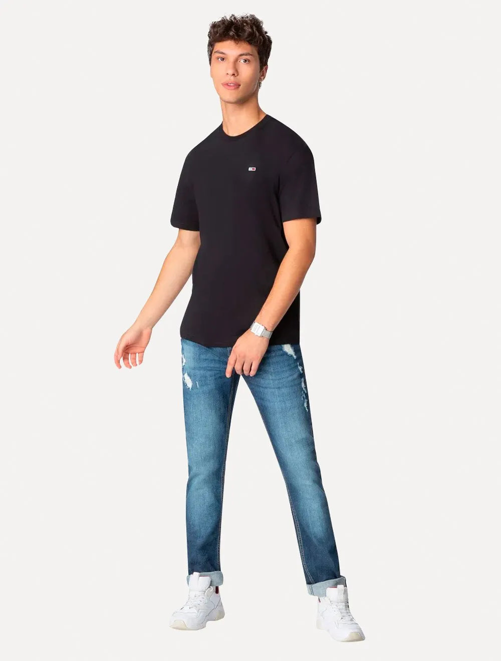 Camiseta Tommy Jeans Masculina Slim C-Neck Flag Preta