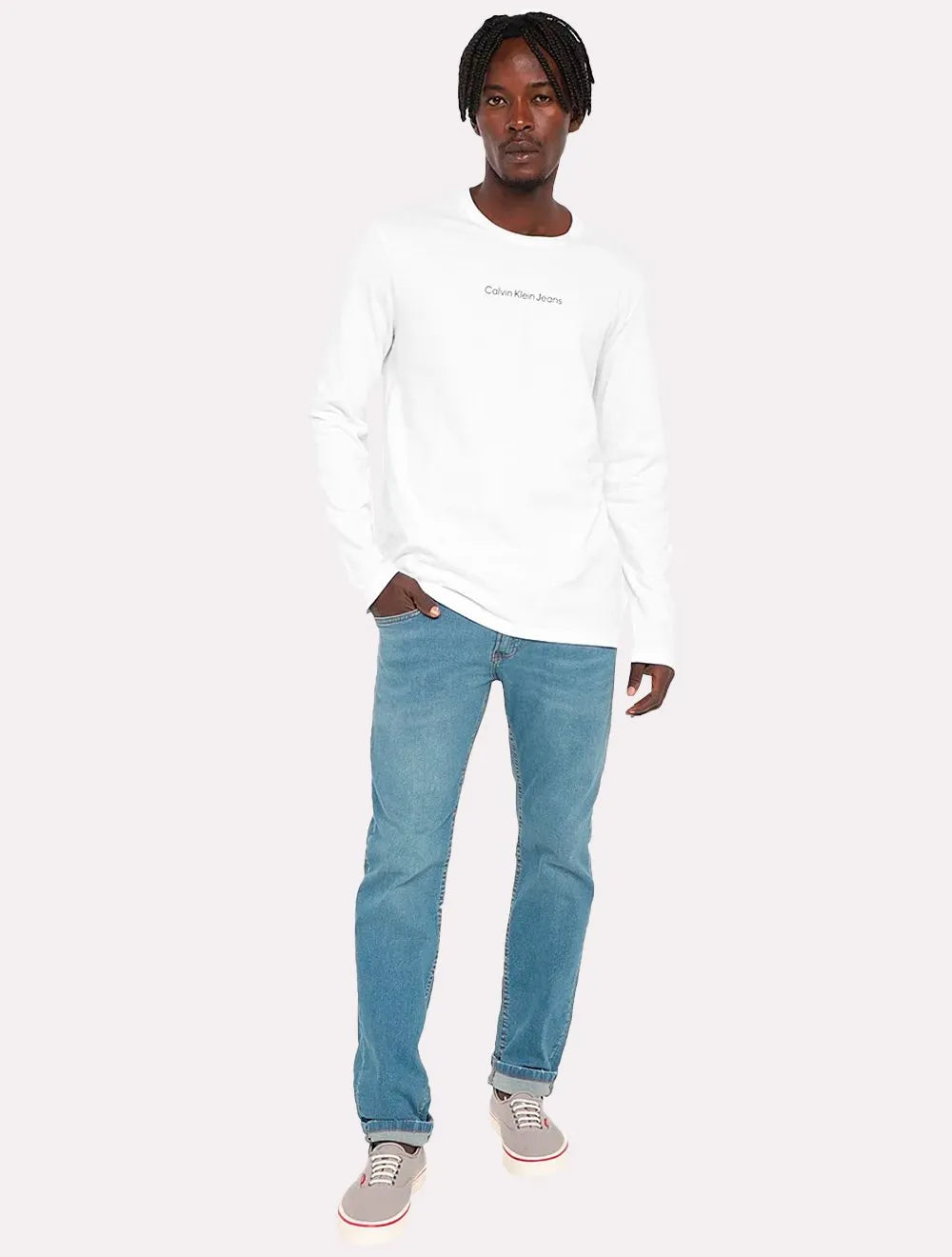 Camiseta Calvin Klein Masculina Manga Longa Institutional New Logo Branca