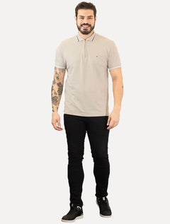 Polo Aramis Masculina Piquet New Classic Zíper Cáqui Claro