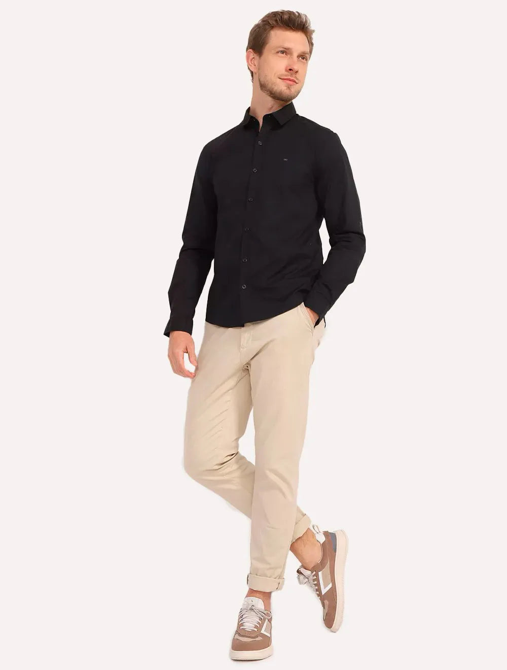 Camisa Calvin Klein Masculina Slim Fit New CKJ Logo Preta