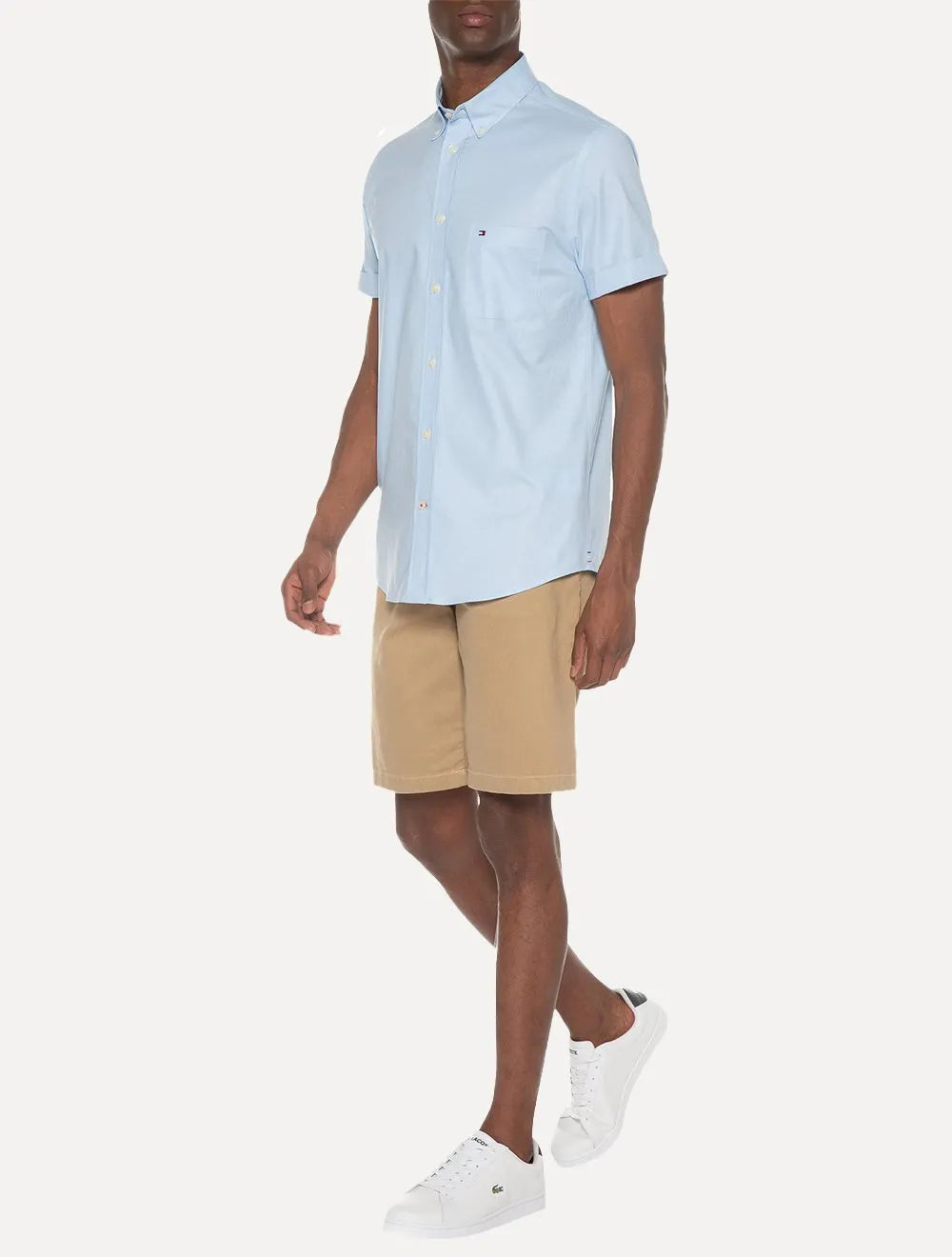 Camisa Tommy Hilfiger Masculina Manga Curta Light Oxford Azul Claro