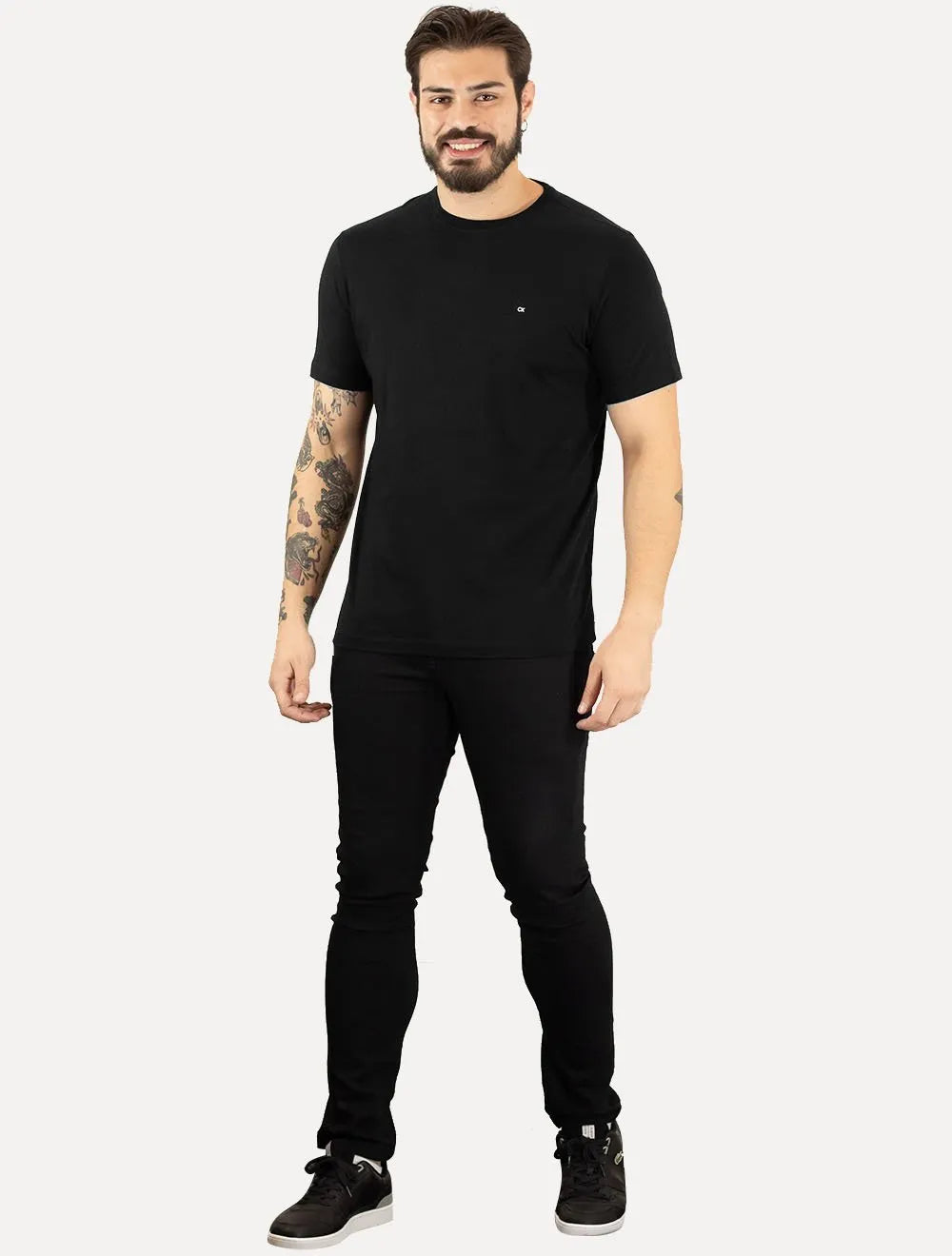 Camiseta Calvin Klein Masculina Meia Malha Basica CK Preta