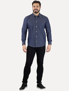 Camisa Reserva Masculina Jeans Easy Oxford Blue Denim Azul Índigo