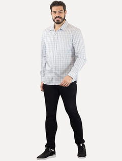 Camisa Calvin Klein Masculina Slim Fine Check Xadrez Branca