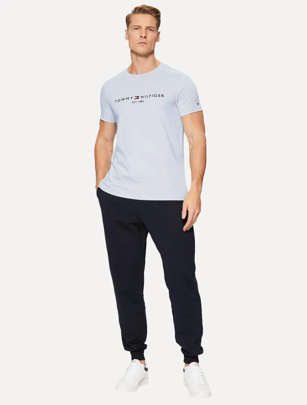 Camiseta Tommy Hilfiger Masculina Core Logo Tee Azul Celeste