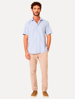 Camisa Dudalina Masculina Manga Curta Slim Wrinkle Free Azul Claro