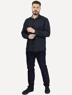 Camisa Dudalina Masculina Comfort Tricoline Lisa Azul Marinho