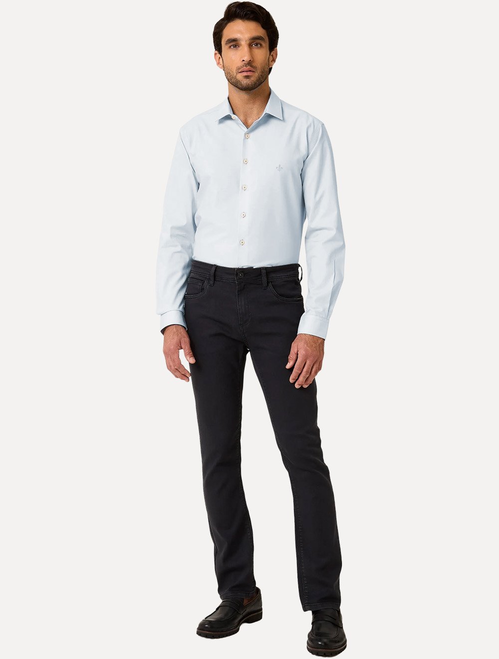 Camisa Dudalina Masculina Milano Tricoline Lisa Azul Claro