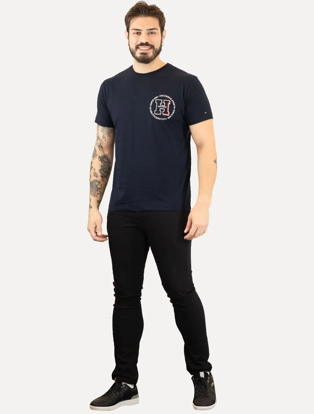 Camiseta Tommy Hilfiger Masculina Columbus H Roundle Logo Azul Marinho