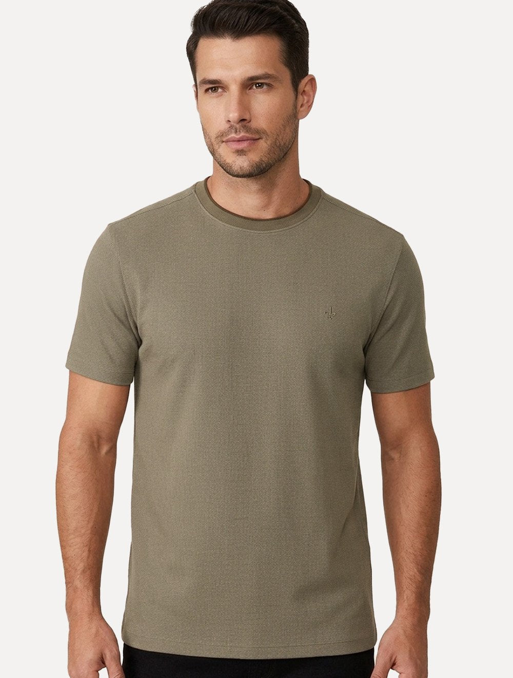 Camiseta Dudalina Masculina Regular Binada Friso Cáqui Escuro