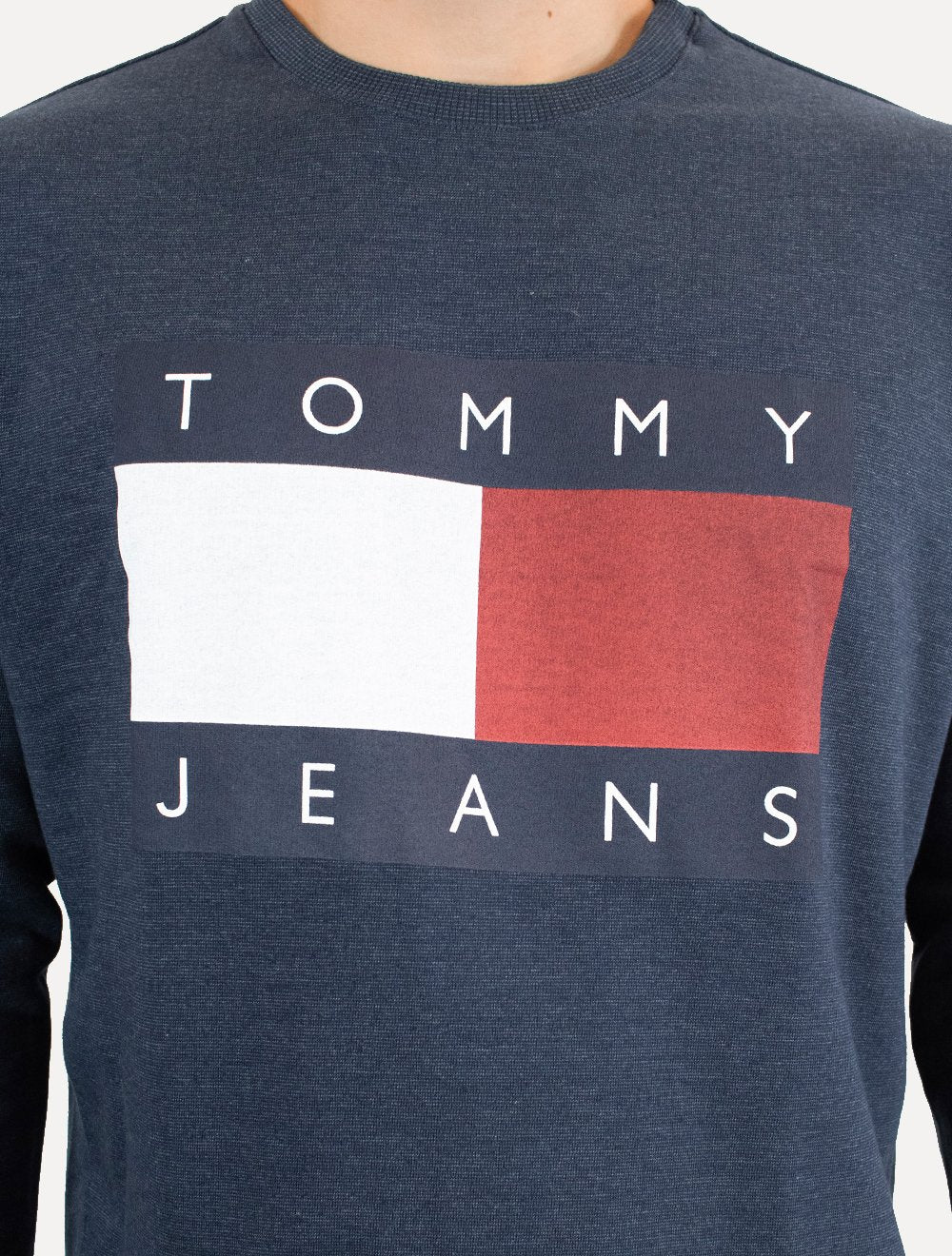 Moletom Tommy Jeans Masculino Relaxed Crewneck Melange Flag Azul Marinho