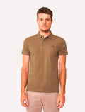 Polo King & Joe Masculina Piquet Slim Logo Marrom Ocre