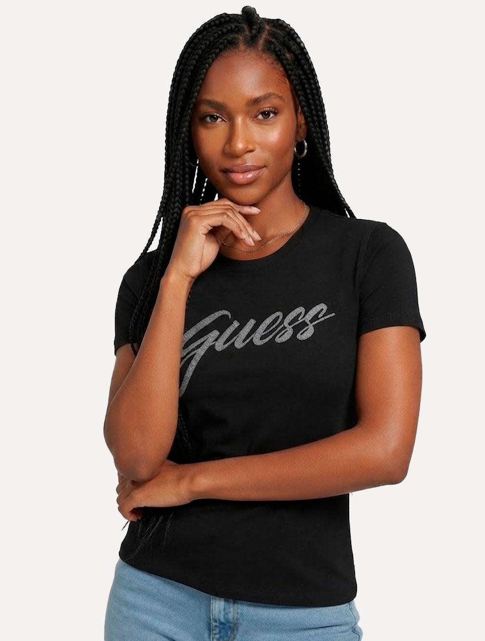 Camiseta Guess Feminina Signature Bright Logo Preta
