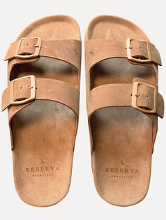 Chinelo Reserva Masculino Duas Fivelas Francisco Nobuck Marrom Claro