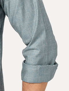 Camisa Dudalina Masculina Superfine Slim Tricoline Quadriculado Mono Logo Verde Turquesa