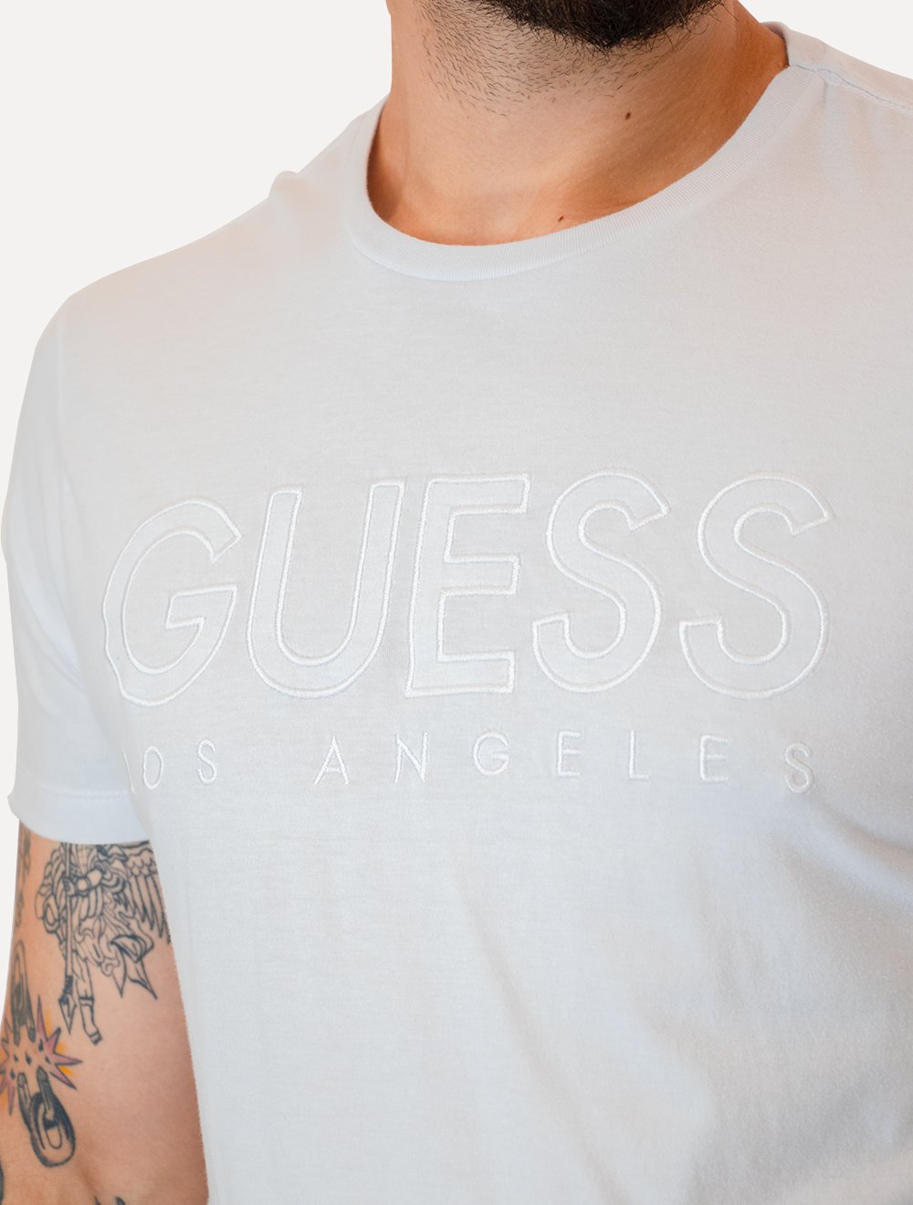 Camiseta Guess Masculina Big Logo Los Angeles Bordado Branca