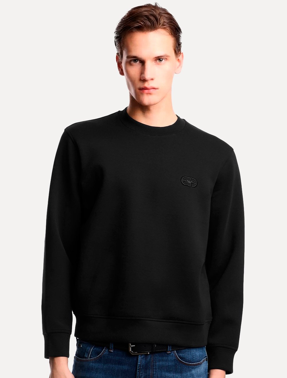 Blusa Moletom Emporio Armani Masculina Essential EA Logo Embroidery Preta