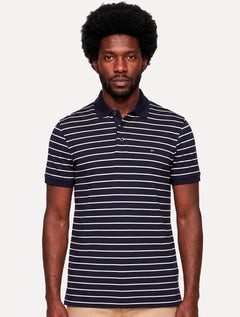 Polo Tommy Hilfiger Masculina Regular Piquet 1985 Listrada Azul/Branco