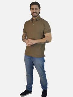 Polo Aramis Masculina Cotton Piquet Basic Mnon Logo Marrom Claro