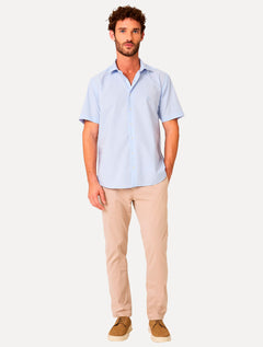 Camisa Dudalina Masculina Manga Curta Slim Wrinkle Free Azul Claro