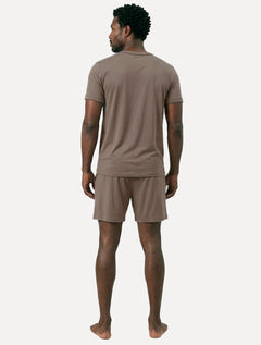 Pijama Calvin Klein Masculino Manga Curta Calça CK Modal Marrom Claro