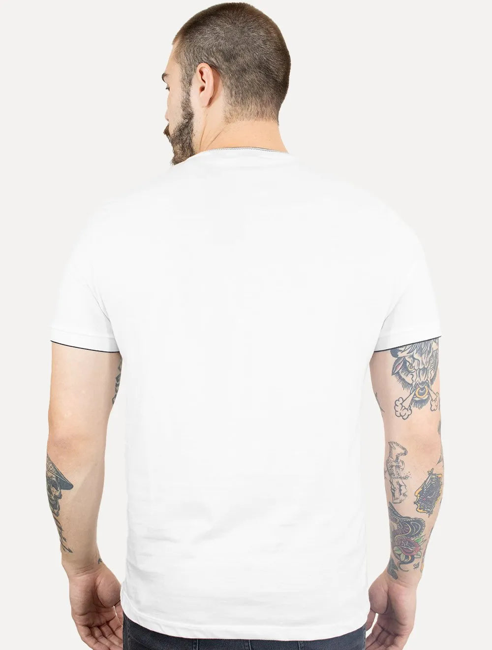 Camiseta Aramis Masculina Navy Friso Gola Branca